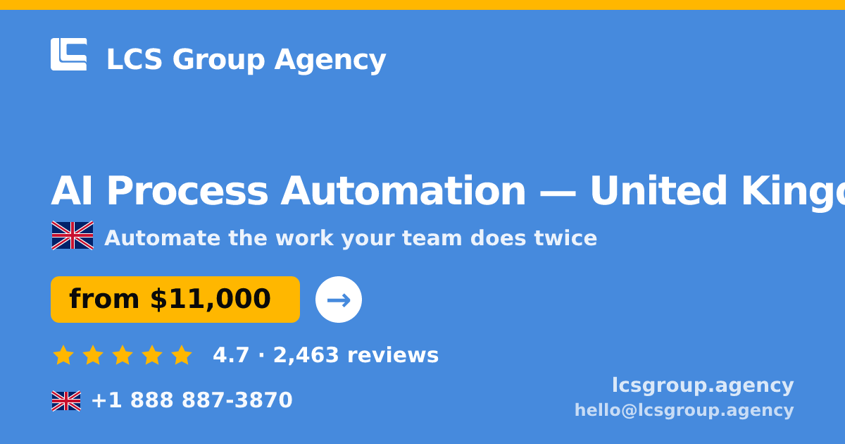 AI Process Automation in United Kingdom — from $11,000, rated 4.7/5 by 2463 clients. LCS Group Agency.