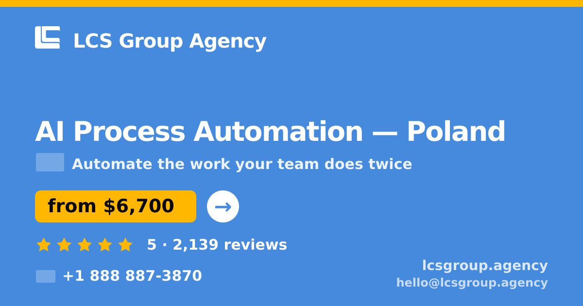 AI Process Automation in Poland — from $6,700, rated 5/5 by 2139 clients. LCS Group Agency.