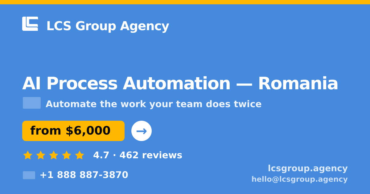 AI Process Automation in Romania — from $6,000, rated 4.7/5 by 462 clients. LCS Group Agency.