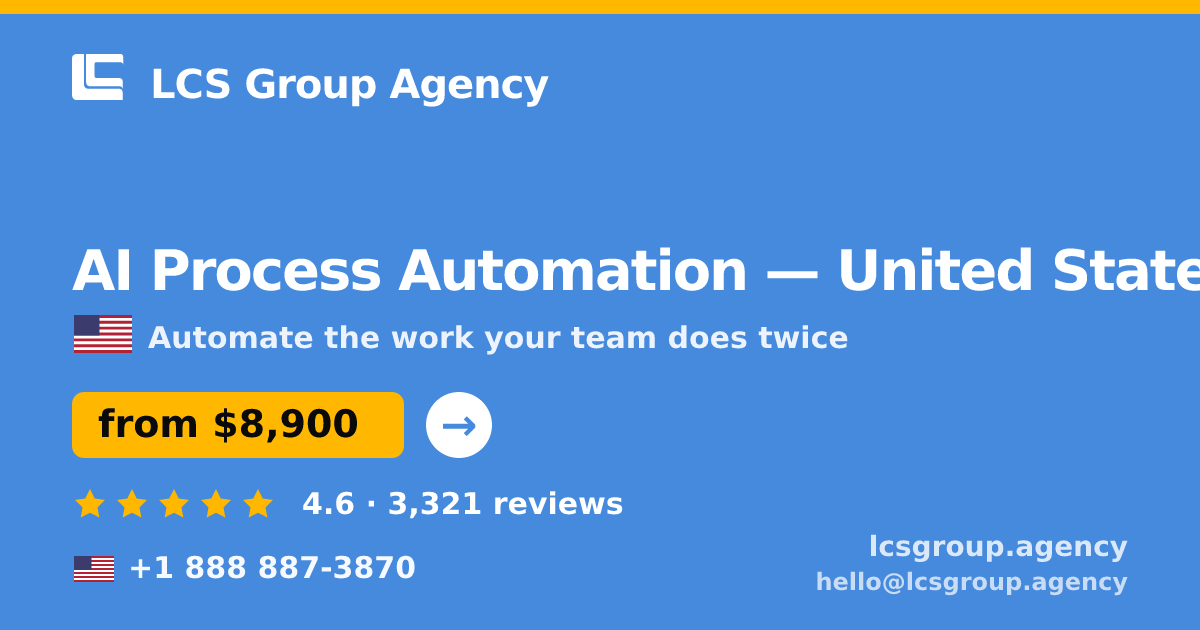 AI Process Automation in United States — from $8,900, rated 4.6/5 by 3321 clients. LCS Group Agency.