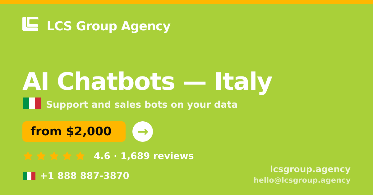 AI Chatbots in Milan — from $2,000/mo, rated 4.6/5 by 2465 clients. LCS Group Agency.