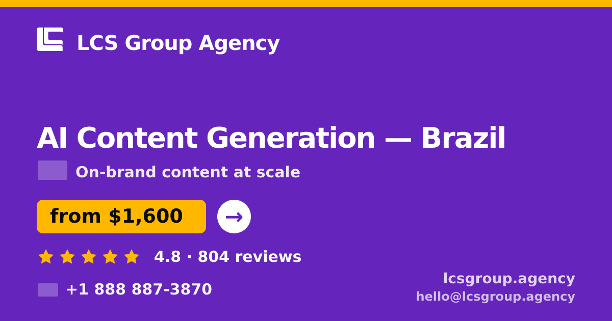 AI Content Generation in Brazil — from $1,600/mo, rated 4.8/5 by 804 clients. LCS Group Agency.