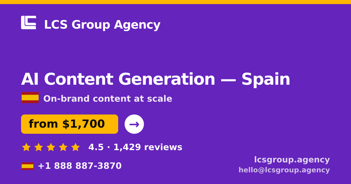 AI Content Generation in Spain — from $1,700/mo, rated 4.5/5 by 1429 clients. LCS Group Agency.