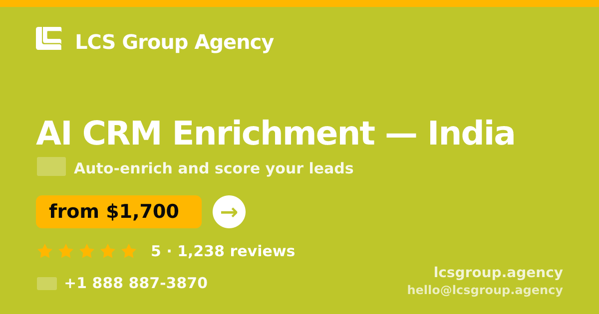 AI CRM Enrichment in Chennai — from $1,200/mo, rated 4.7/5 by 3116 clients. LCS Group Agency.