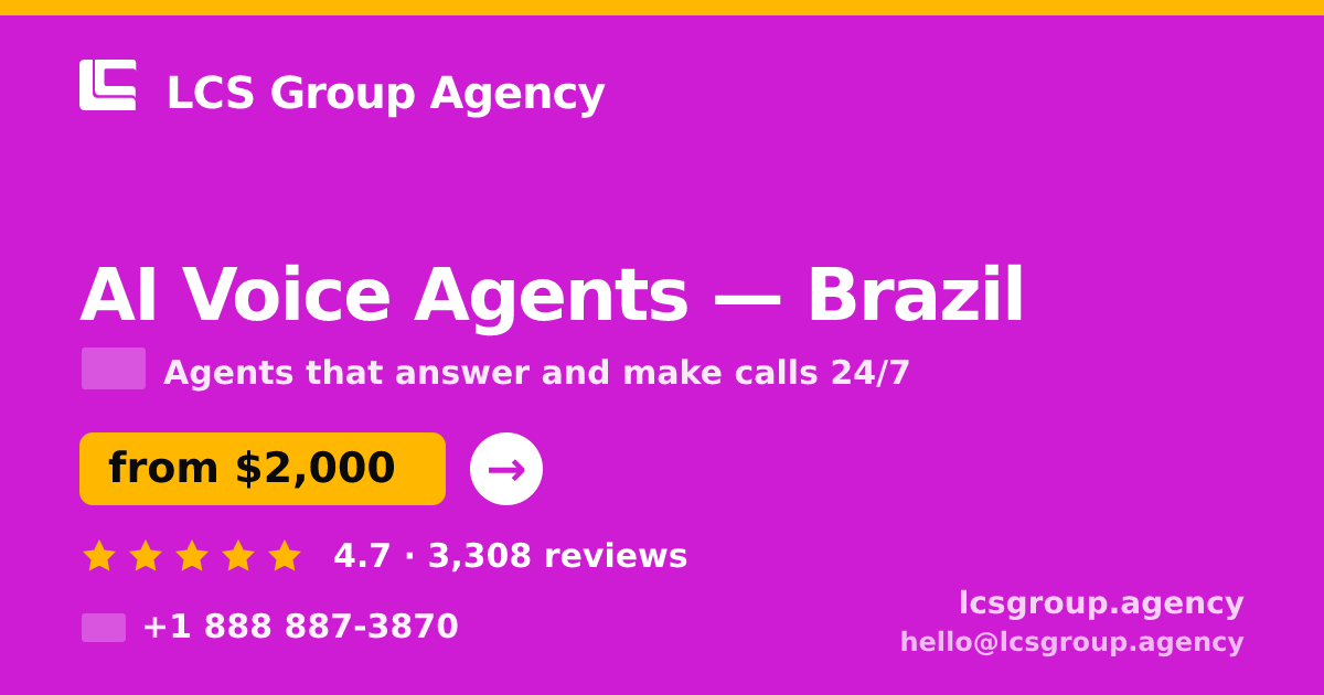 AI Voice Agents in Brazil — from $2,000/mo, rated 4.7/5 by 3308 clients. LCS Group Agency.