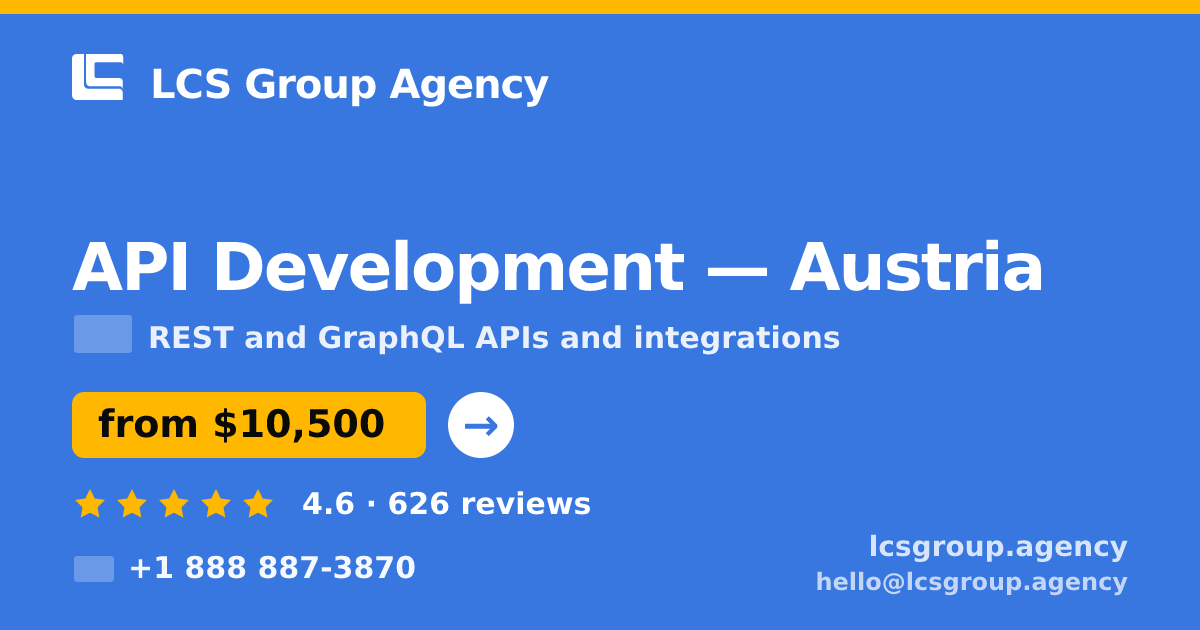 API Development in Austria — from $10,500, rated 4.6/5 by 626 clients. LCS Group Agency.