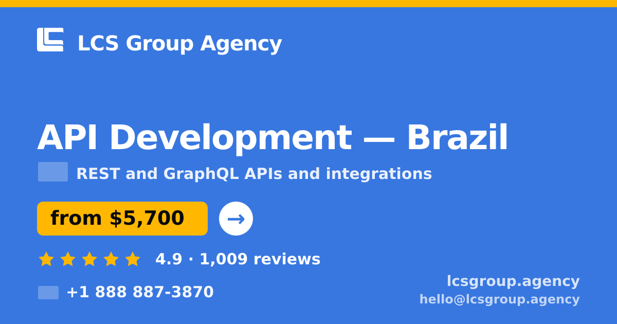 API Development in Brazil — from $5,700, rated 4.9/5 by 1009 clients. LCS Group Agency.
