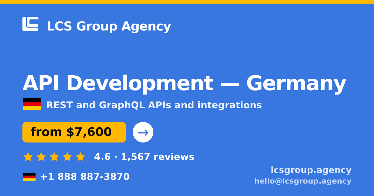 API Development in Germany — from $7,600, rated 4.6/5 by 1567 clients. LCS Group Agency.