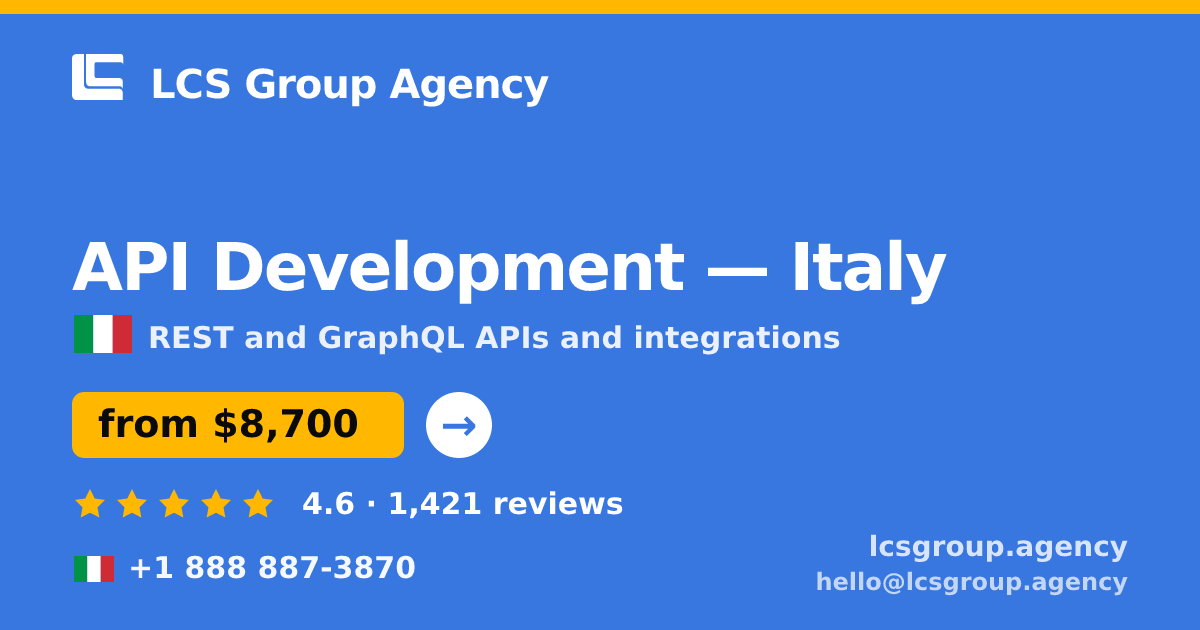 API Development in Italy — from $8,700, rated 4.6/5 by 1421 clients. LCS Group Agency.