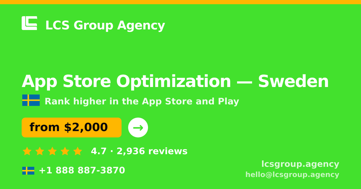App Store Optimization in Malmö — from $2,100/mo, rated 4.9/5 by 3065 clients. LCS Group Agency.