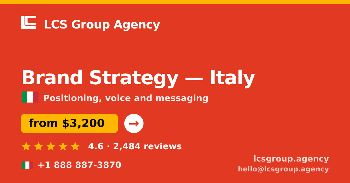 Brand Strategy in Italy — from $3,200, rated 4.6/5 by 2484 clients. LCS Group Agency.