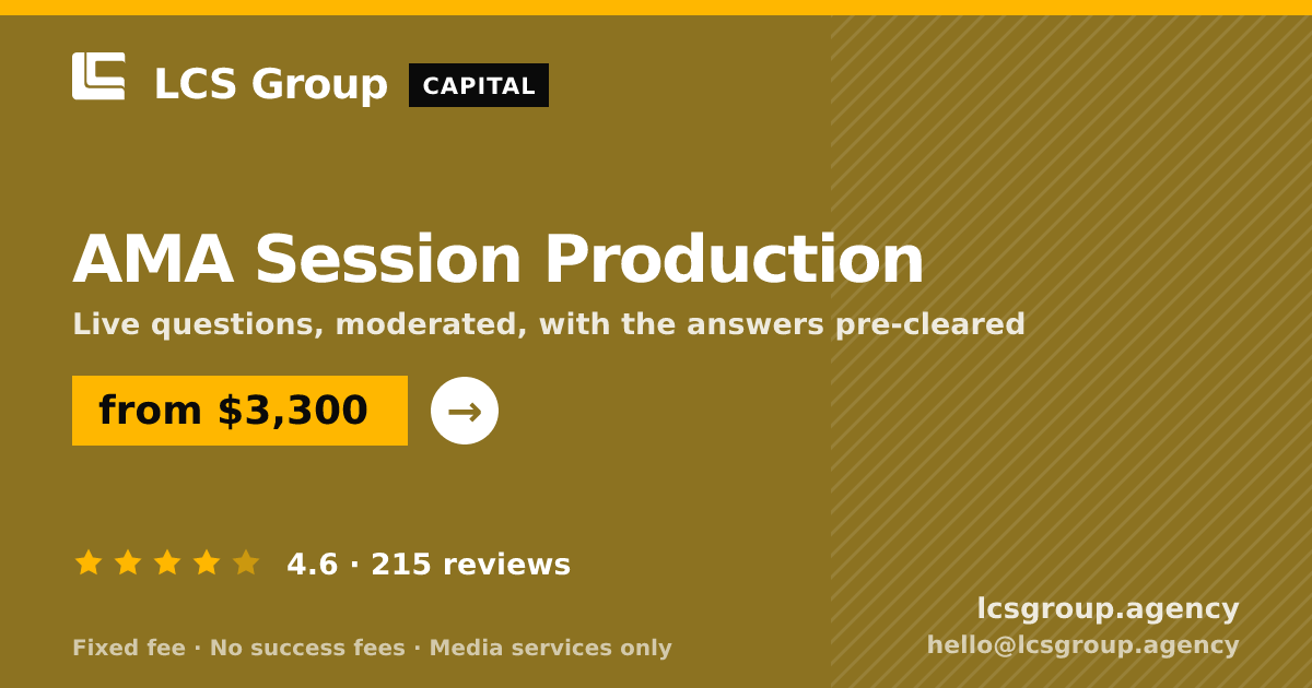 AMA Session Production — from $3,300, rated 4.6/5 across 215 reviews. LCS Group Agency.
