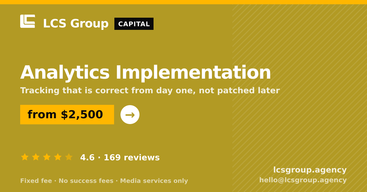 Analytics Implementation — from $2,500, rated 4.6/5 across 169 reviews. LCS Group Agency.