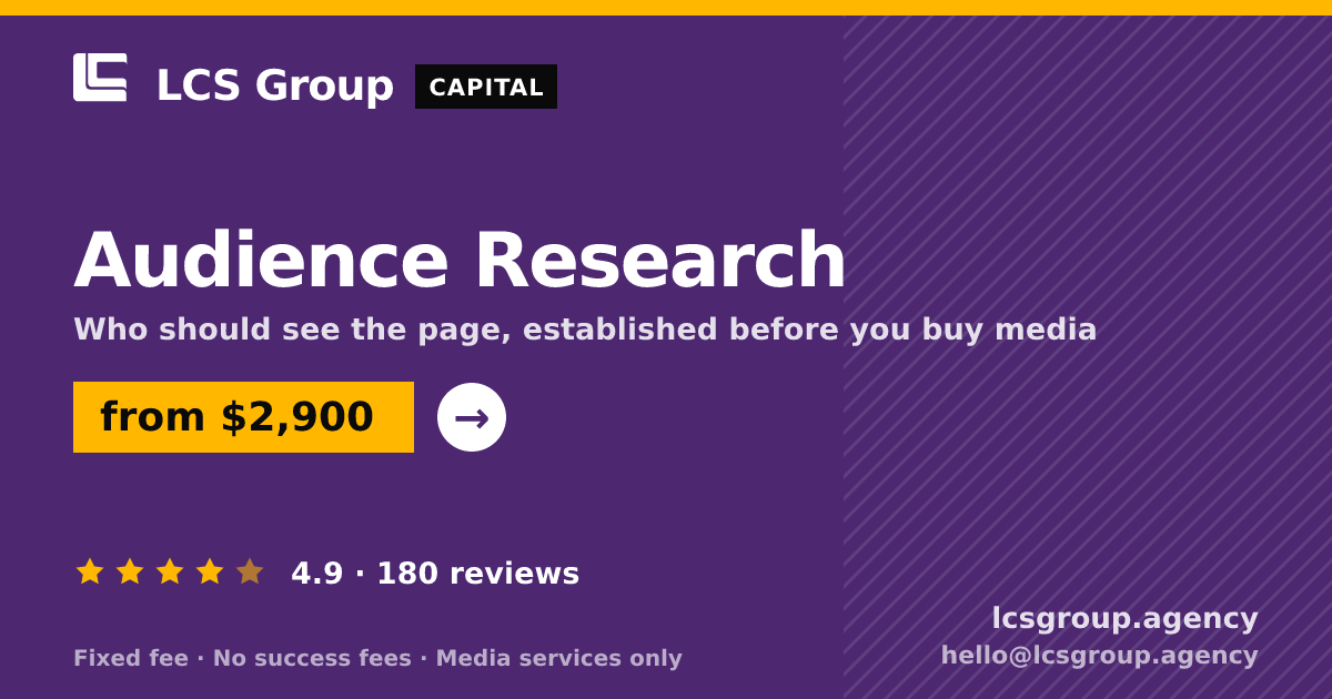 Audience Research — from $2,900, rated 4.9/5 across 180 reviews. LCS Group Agency.