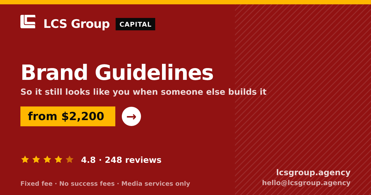Brand Guidelines — from $2,200, rated 4.8/5 across 248 reviews. LCS Group Agency.