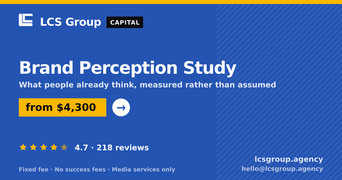 Brand Perception Study — from $4,300, rated 4.7/5 across 218 reviews. LCS Group Agency.