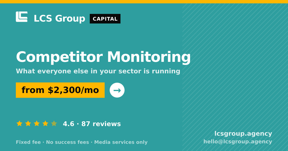 Competitor Monitoring — from $2,300/mo, rated 4.6/5 across 87 reviews. LCS Group Agency.