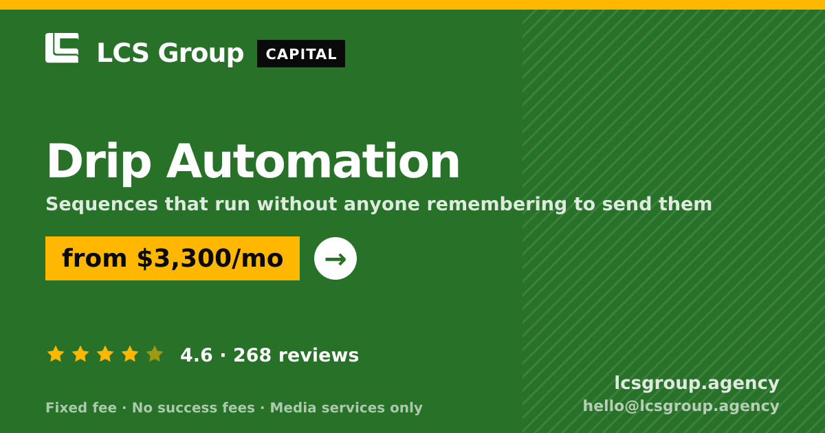 Drip Automation — from $3,300/mo, rated 4.6/5 across 268 reviews. LCS Group Agency.