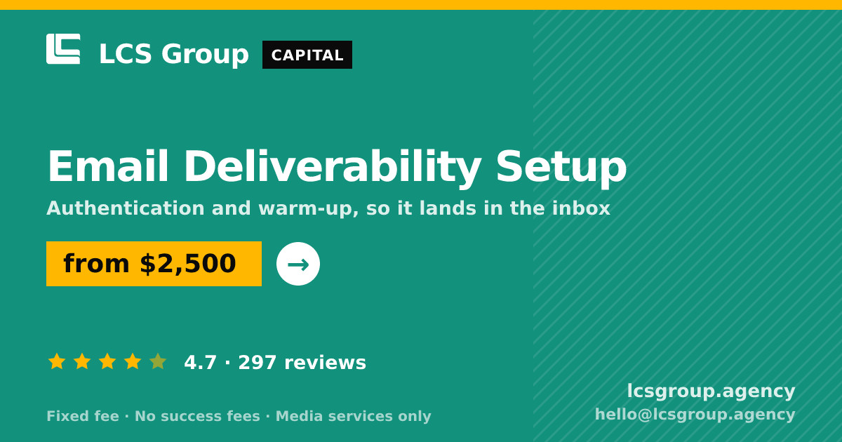Email Deliverability Setup — from $2,500, rated 4.7/5 across 297 reviews. LCS Group Agency.