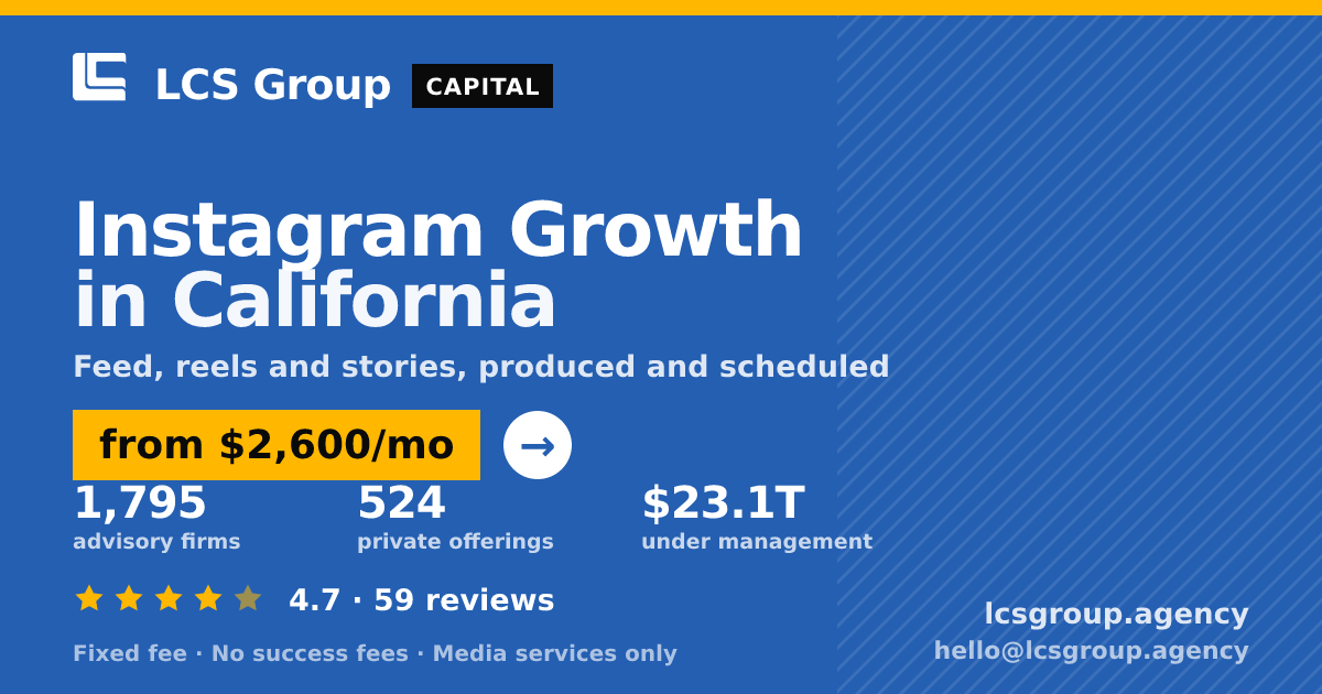 Instagram Growth in California — from $2,600/mo, rated 4.7/5 across 59 reviews. LCS Group Agency.