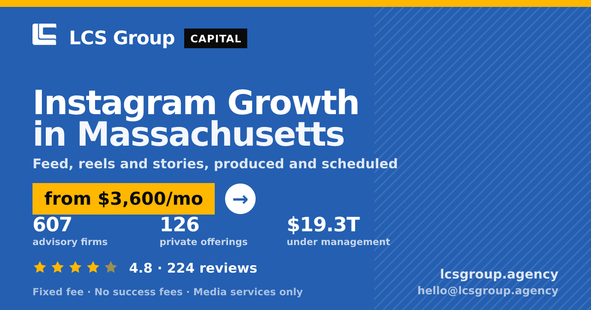 Instagram Growth in Massachusetts — from $3,600/mo, rated 4.8/5 across 224 reviews. LCS Group Agency.