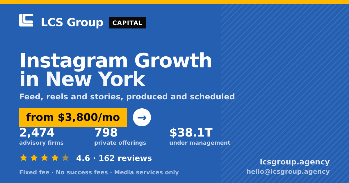 Instagram Growth in New York — from $3,800/mo, rated 4.6/5 across 162 reviews. LCS Group Agency.
