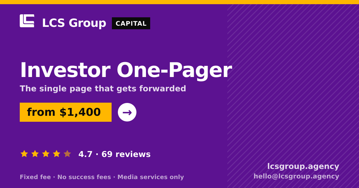 Investor One-Pager — from $1,400, rated 4.7/5 across 69 reviews. LCS Group Agency.