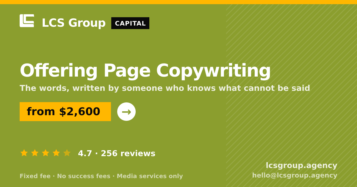 Offering Page Copywriting — from $2,600, rated 4.7/5 across 256 reviews. LCS Group Agency.