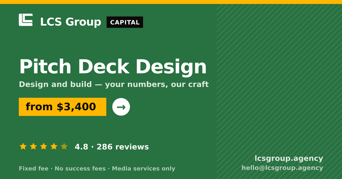 Pitch Deck Design — from $3,400, rated 4.8/5 across 286 reviews. LCS Group Agency.