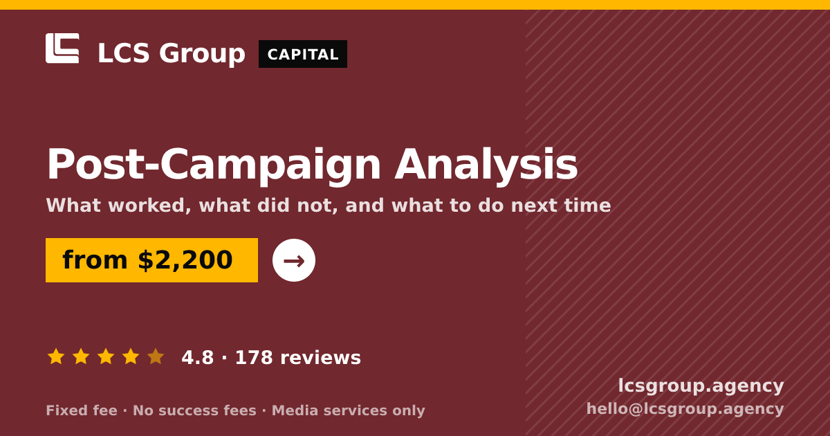 Post-Campaign Analysis — from $2,200, rated 4.8/5 across 178 reviews. LCS Group Agency.