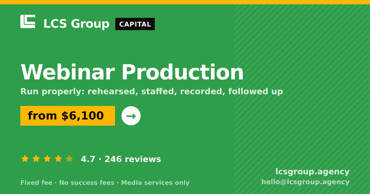 Webinar Production — from $6,100, rated 4.7/5 across 246 reviews. LCS Group Agency.