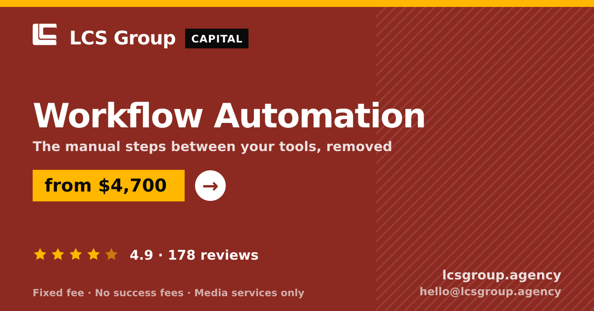 Workflow Automation — from $4,700, rated 4.9/5 across 178 reviews. LCS Group Agency.