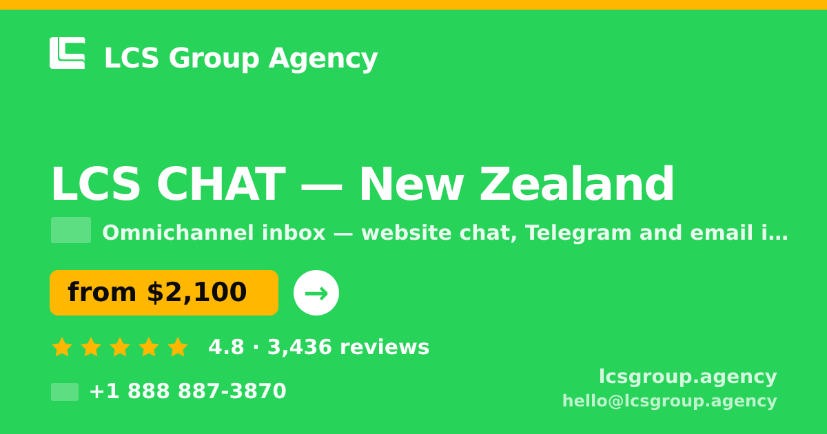 LCS CHAT in New Zealand — from $2,100/mo, rated 4.8/5 by 3436 clients. LCS Group Agency.