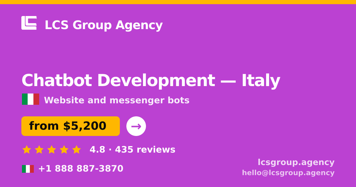 Chatbot Development in Italy — from $5,200, rated 4.8/5 by 435 clients. LCS Group Agency.