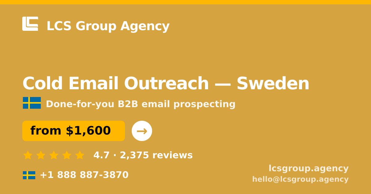 Cold Email Outreach in Malmö — from $1,600/mo, rated 4.8/5 by 2271 clients. LCS Group Agency.