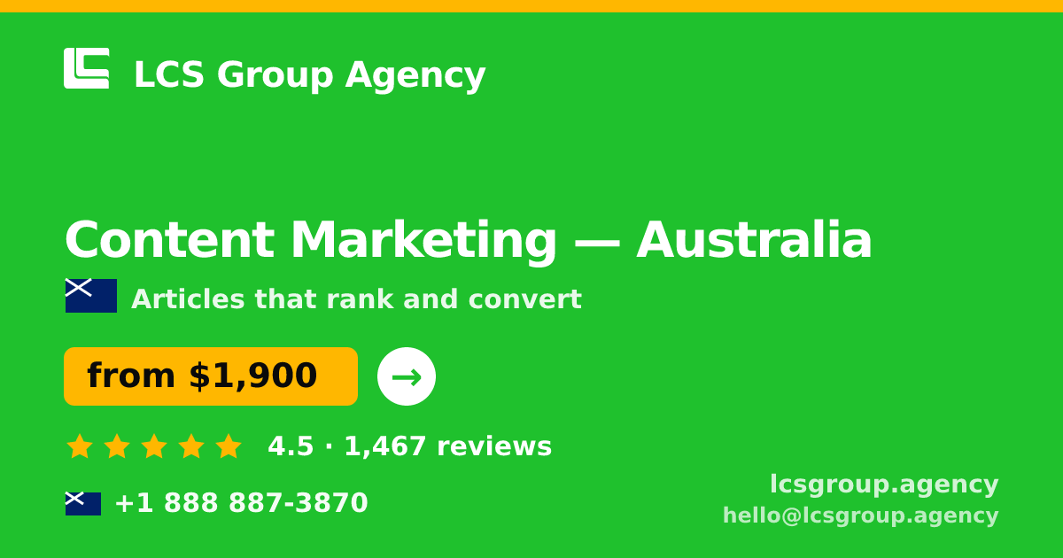 Content Marketing in Sydney — from $1,800/mo, rated 5/5 by 3274 clients. LCS Group Agency.
