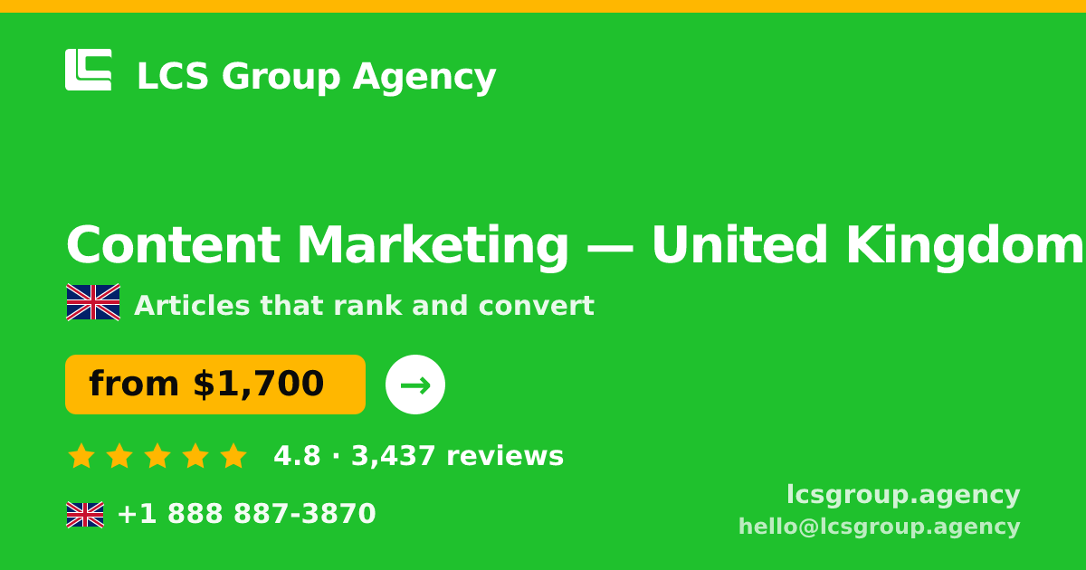 Content Marketing in Glasgow — from $1,800/mo, rated 5/5 by 921 clients. LCS Group Agency.