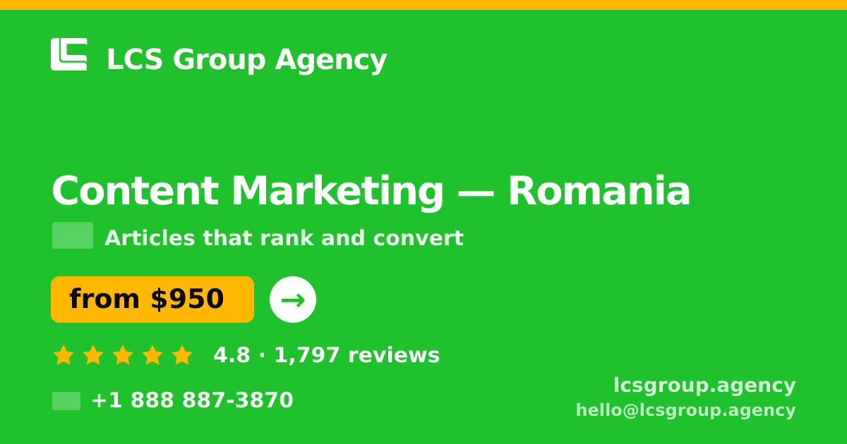 Content Marketing in Bucharest — from $800/mo, rated 4.9/5 by 2878 clients. LCS Group Agency.