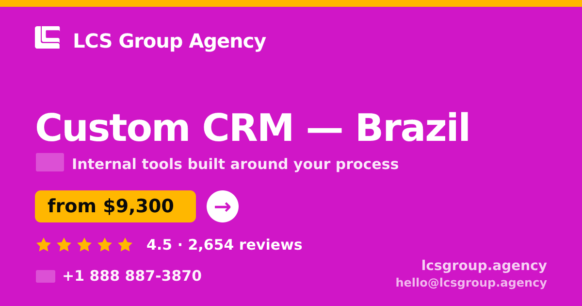 Custom CRM in Brazil — from $9,300, rated 4.5/5 by 2654 clients. LCS Group Agency.