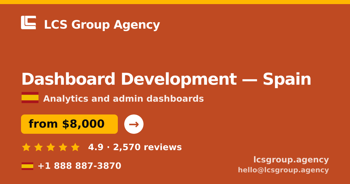 Dashboard Development in Spain — from $8,000, rated 4.9/5 by 2570 clients. LCS Group Agency.