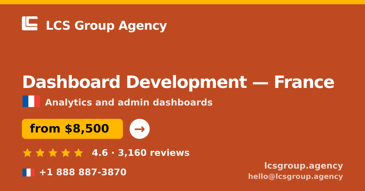 Dashboard Development in France — from $8,500, rated 4.6/5 by 3160 clients. LCS Group Agency.