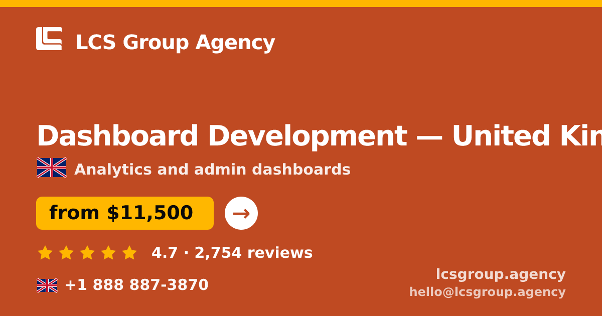 Dashboard Development in Birmingham — from $11,500, rated 4.5/5 by 456 clients. LCS Group Agency.