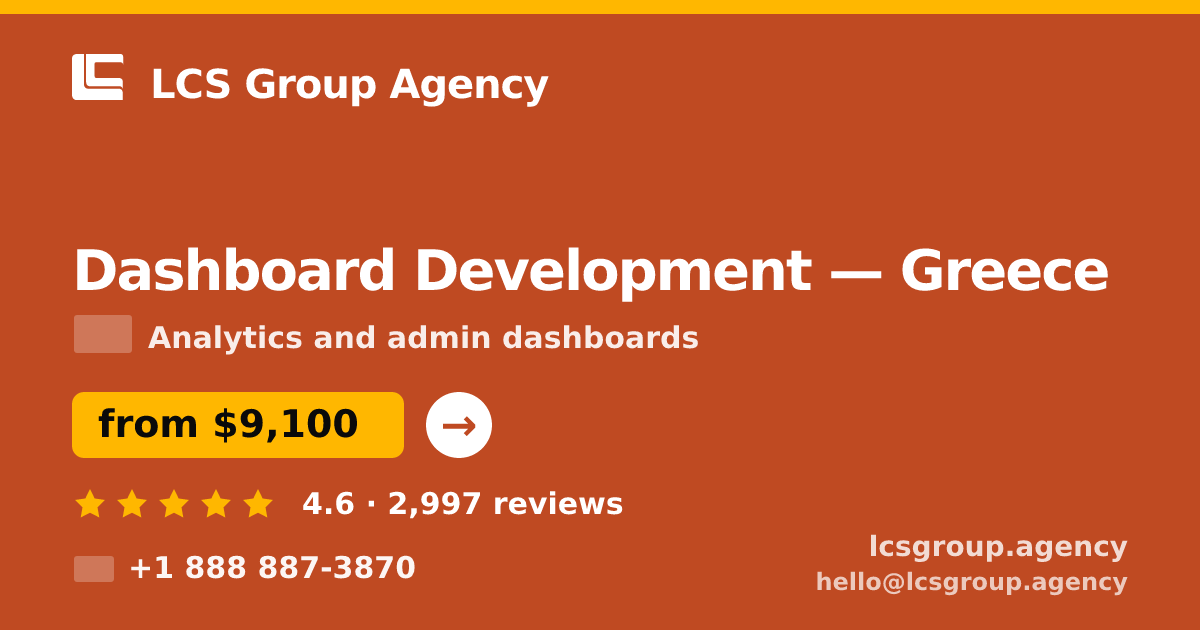 Dashboard Development in Greece — from $9,100, rated 4.6/5 by 2997 clients. LCS Group Agency.