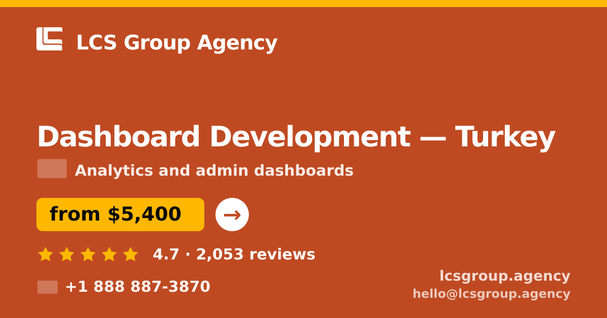 Dashboard Development in Turkey — from $5,400, rated 4.7/5 by 2053 clients. LCS Group Agency.