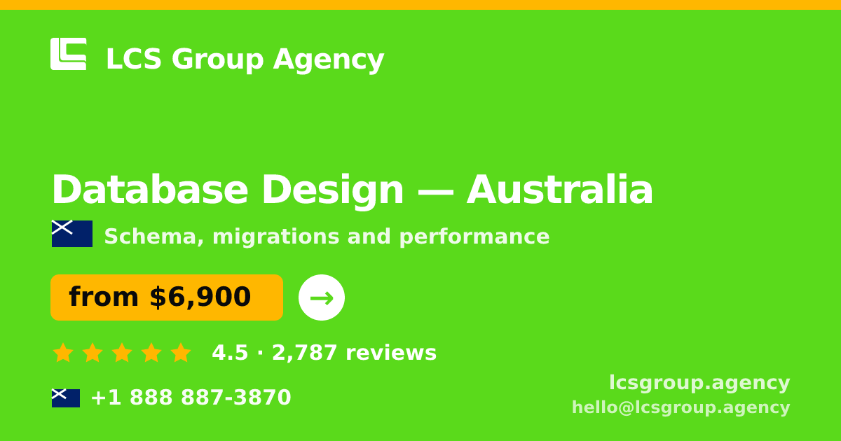 Database Design in Australia — from $6,900, rated 4.5/5 by 2787 clients. LCS Group Agency.