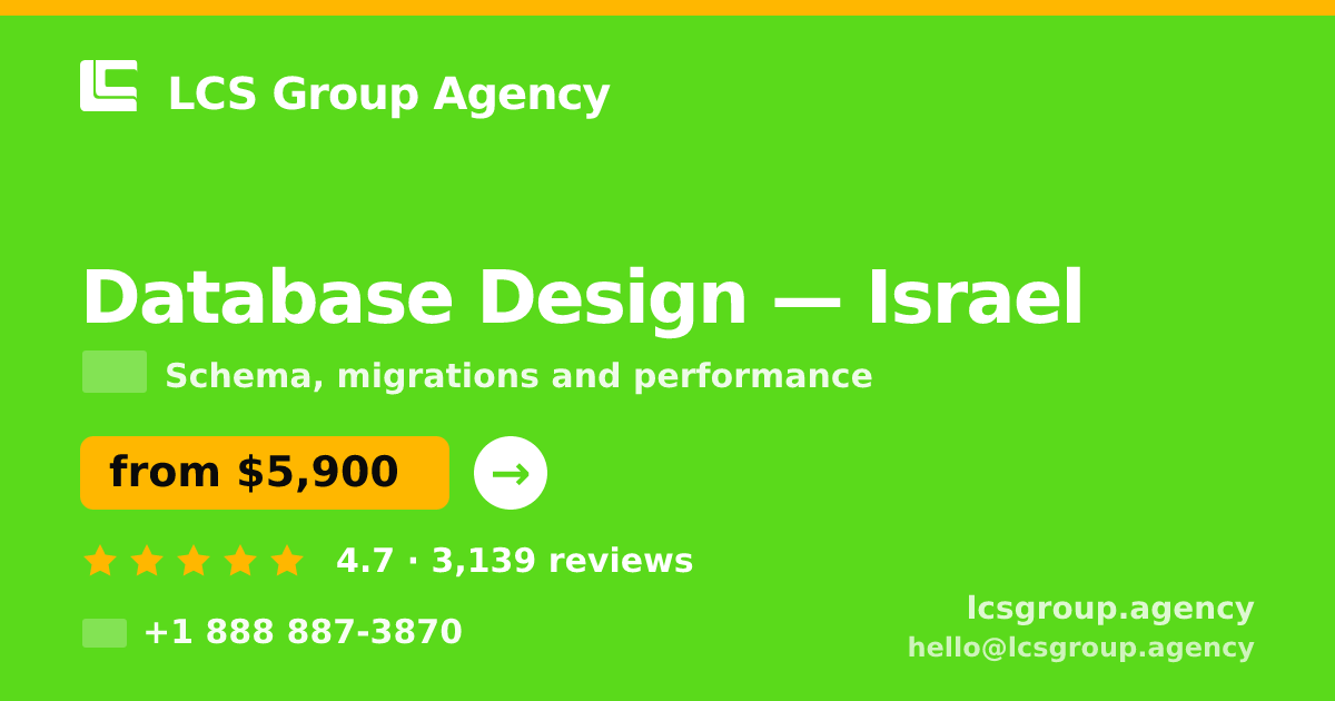 Database Design in Jerusalem — from $6,200, rated 4.6/5 by 2858 clients. LCS Group Agency.