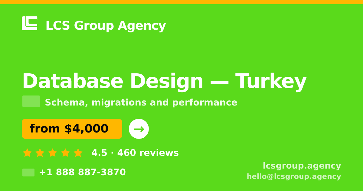 Database Design in Ankara — from $2,100, rated 4.7/5 by 2395 clients. LCS Group Agency.