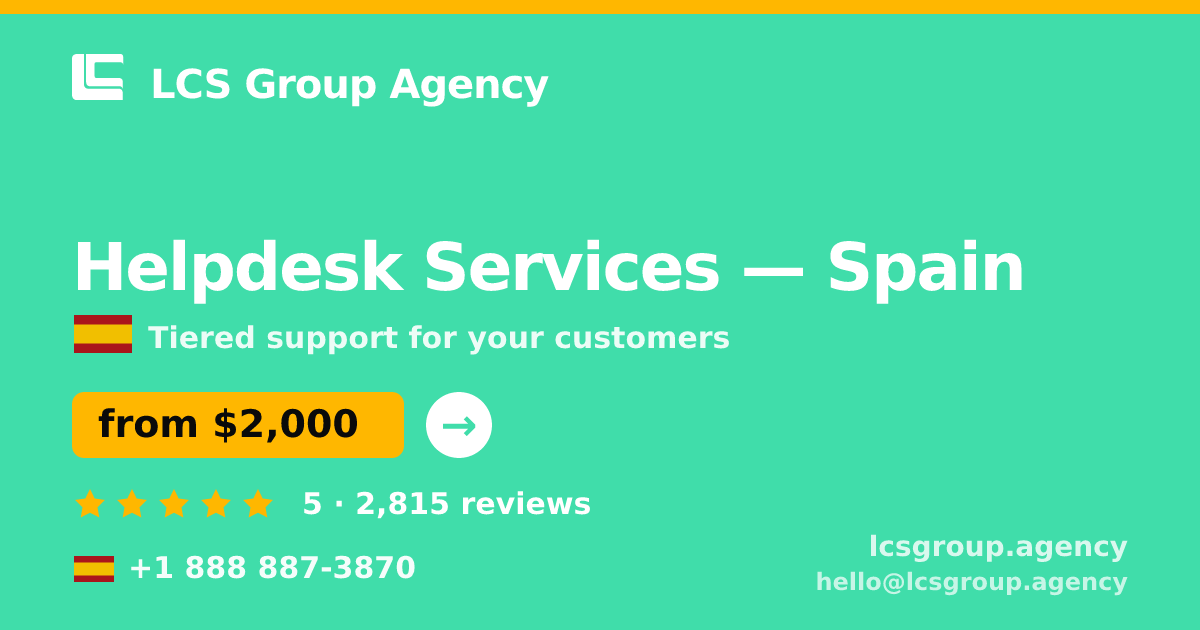 Helpdesk Services in Spain — from $2,000/mo, rated 5/5 by 2815 clients. LCS Group Agency.