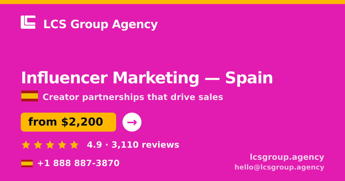 Influencer Marketing in Spain — from $2,200/mo, rated 4.9/5 by 3110 clients. LCS Group Agency.