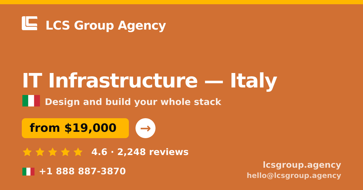 IT Infrastructure in Italy — from $19,000, rated 4.6/5 by 2248 clients. LCS Group Agency.